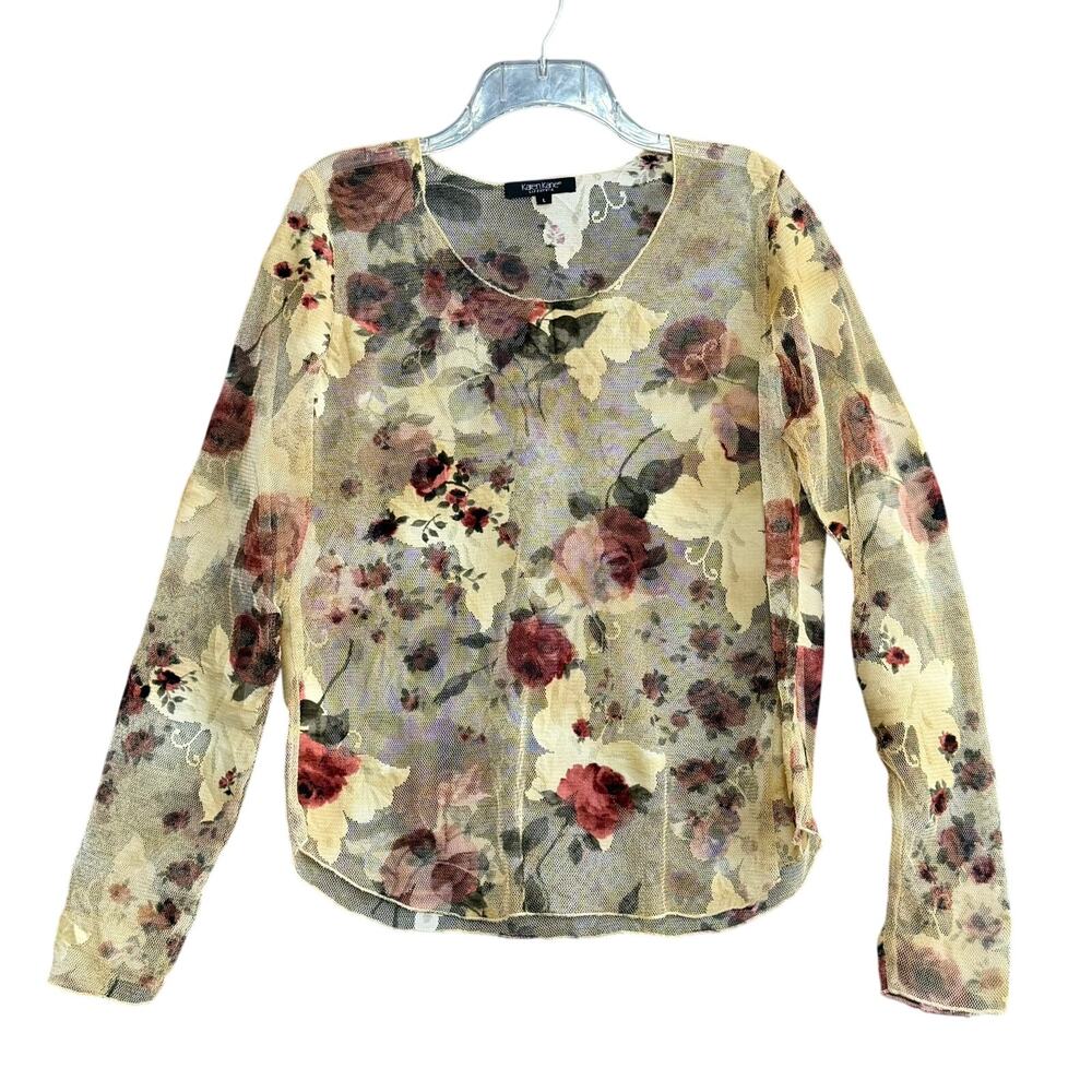 KAREN KANE Sheer Floral Mesh Top Layer Large Y2K‎ Vintage Whimsygoth Coquette